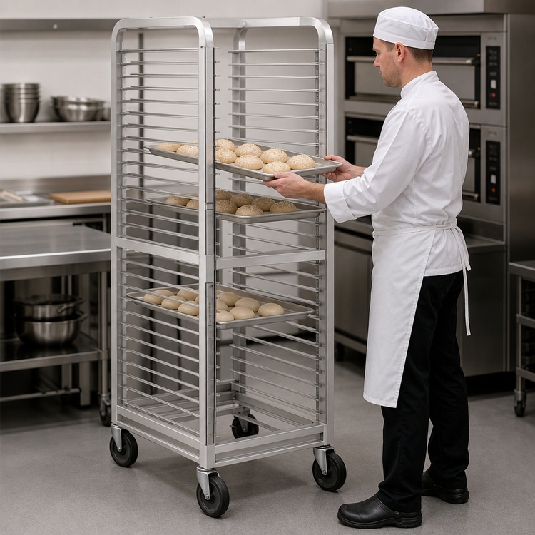 Product image #3 for Channel Manufacturing 560N Standard Series Aluminum End-Load Bun Pan Rack with Wire Pan Slides and 5-Inch Swivel Casters, 36 Pan Capacity