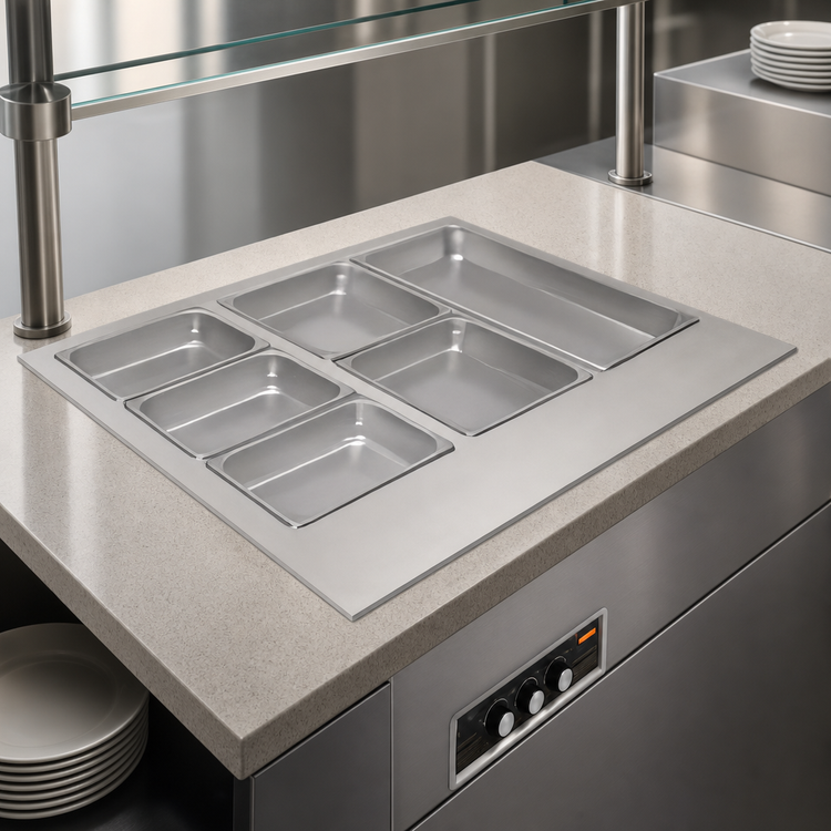 Product image #3 for Hatco Drop-In Modular/Ganged Heated Food Well with Drain, 6 Full-Size Pan Capacity, Insulated, Wet/Dry, 4.5 kW