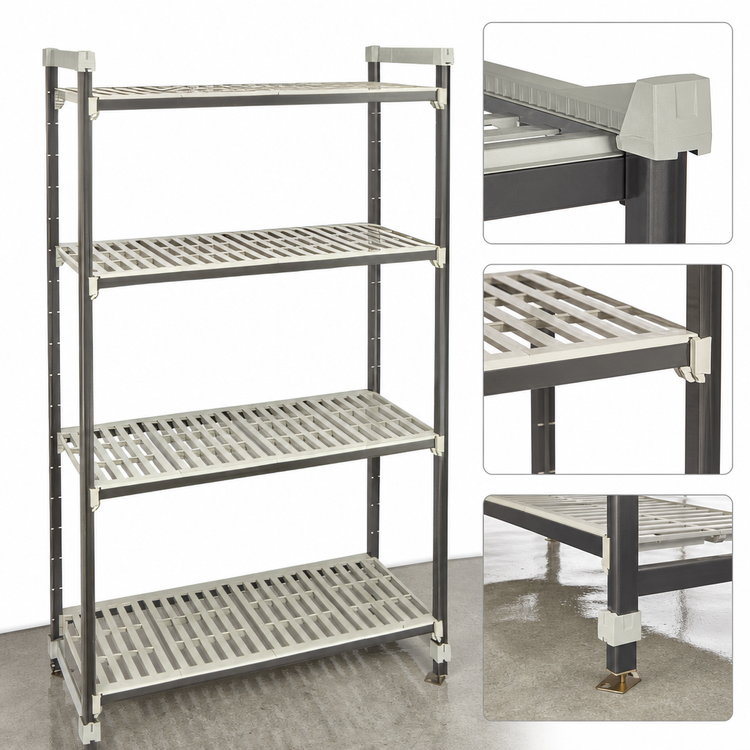 Product image #3 for Cambro Camshelving Elements XTRA High Density Top Rail Stationary Starter Unit, 24"D x 42"L x 81"H, 4-Shelf Vented, Speckled Gray
