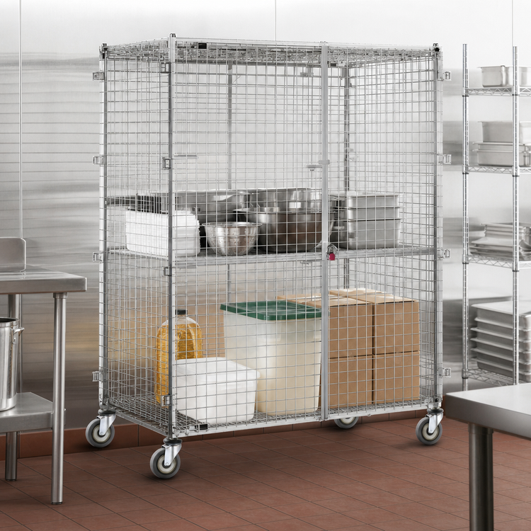 Product image #3 for QuadTruss Mobile Wire Security Cage with 2 Lockable Doors, Chrome-Plated Finish
