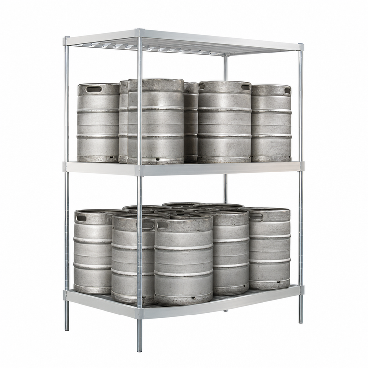 Product image #3 for Double-Deep Aluminum Keg Rack, 72W x 34D x 84H, 16-Keg Capacity