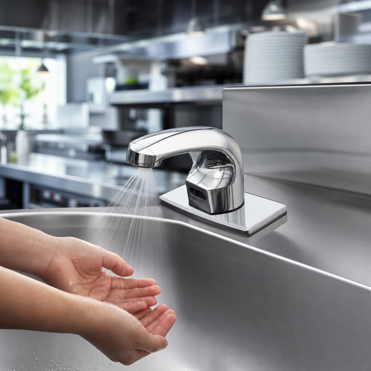 Product image #3 for ChekPoint Electronic Touchless Deck-Mount Faucet with Cast Spout, 4-Inch Centers, 0.5 GPM