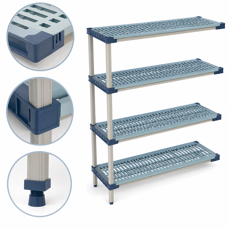 Product image #3 for MetroMax 4 48"W x 24"D x 74"H Blue Add-On Polymer Shelving Unit