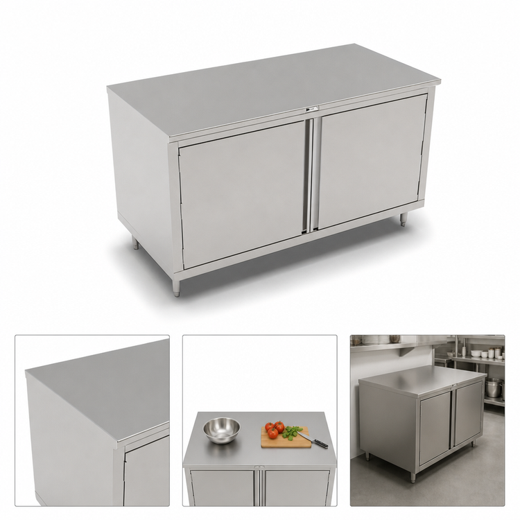 Product image #3 for John Boos 36" x 30" Stainless Steel Flat Top Enclosed Work Table with Cabinet Base and Hinged Doors