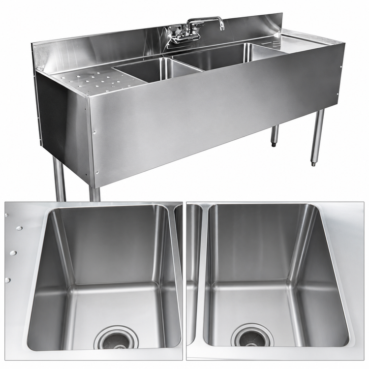 Product image #3 for CHOICE 36 Inch Two-Compartment Freestanding Underbar Sink Unit with Left Drainboard and Splash-Mount Faucet Opening