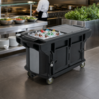 Thumbnail image #4 for Cambro Versa Food Bar™ VBRUTHD5110 Mobile Non-Electric Cold Food Work Table, 4 Full-Size Pans, 2 Lockable Compartments, Black Polyethylene