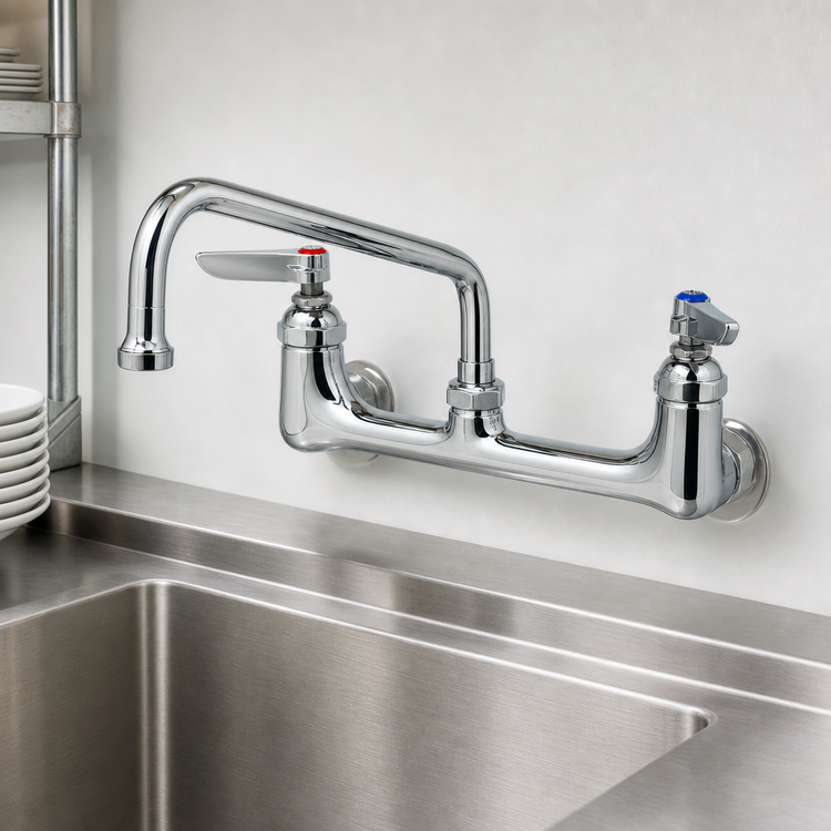Product image #3 for T&S Brass Double Pantry Faucet with 6-Inch Swing Nozzle, Wall Mount, 8-Inch Centers