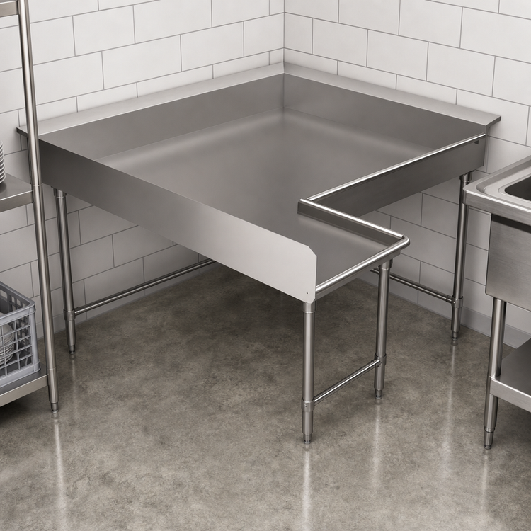 Product image #3 for BK Resources Corner L-Shaped Clean Dishtable with 10-Inch Backsplash, 60 x 96 Inches, Right-to-Left Operation