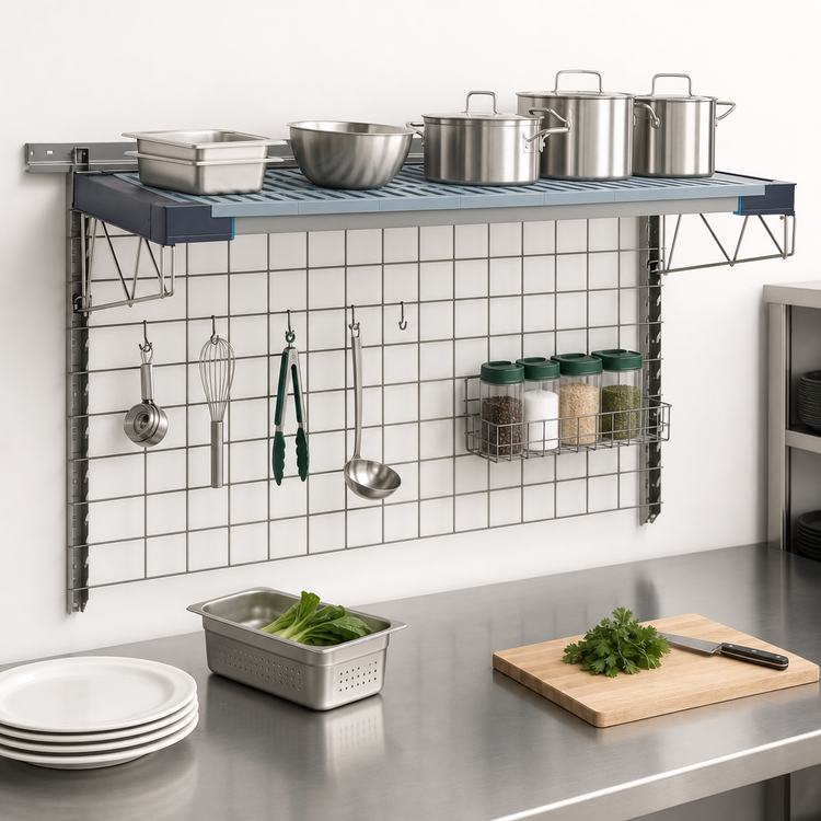 Product image #3 for Metro SmartWall Life Wall-Mounted Starter Base Kit with 24 x 48 Wire Grid and 18 x 48 Grid Mat Shelf