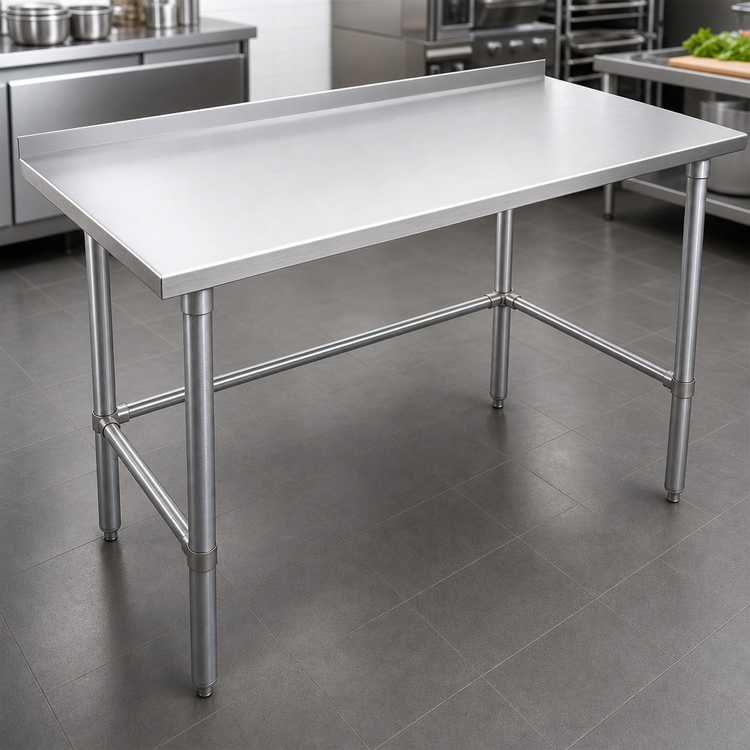 Product image #3 for John Boos Stallion 72" x 36" 14 Gauge 300 Series Stainless Steel Work Table with 1-1/2" Rear Up-Turn and Safety Edge