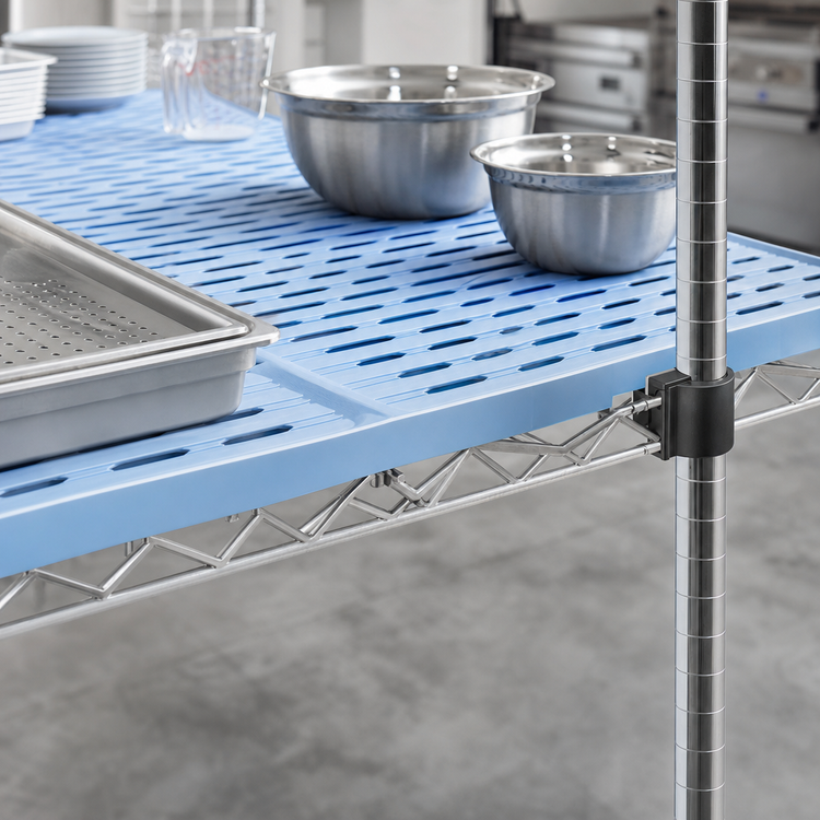Product image #3 for QuadPlus Louvered Polymer Shelf Mat with Quad-Adjust Wire Frame, 48 x 21 Inches, Blue