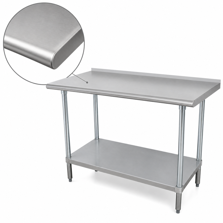 Product image #3 for Advance Tabco Special Value Series 60-Inch x 24-Inch Stainless Steel Work Table with Adjustable Undershelf and 1-1/2-Inch Rear Up-Turn