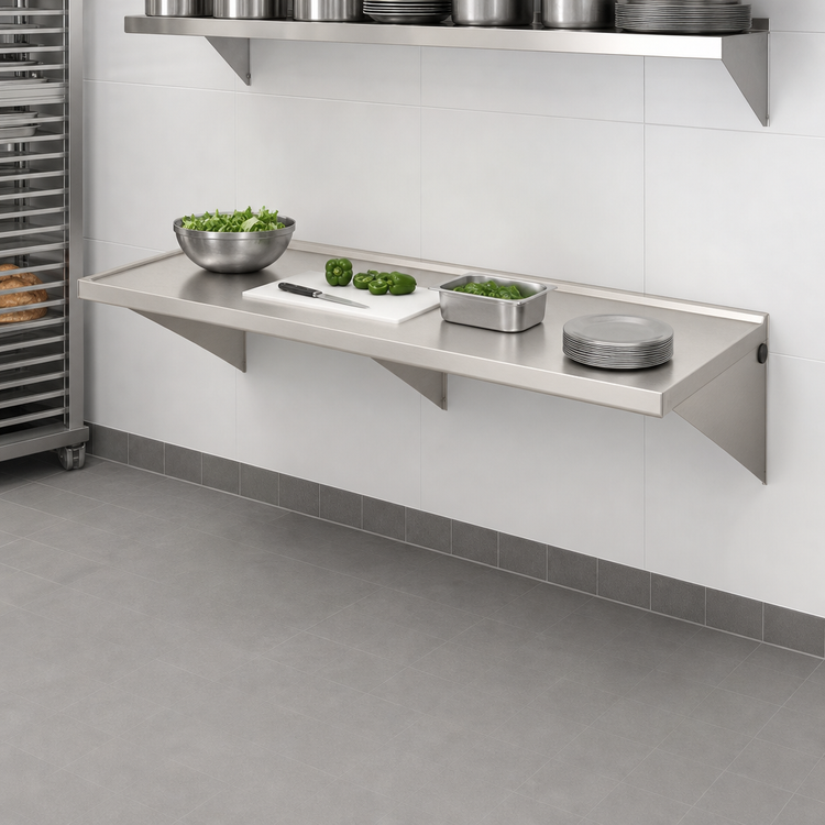 Product image #3 for Wall-Mount Stainless Steel Work Table, 72 x 30 Inches, 1-1/2 Inch Rear Up-Turn