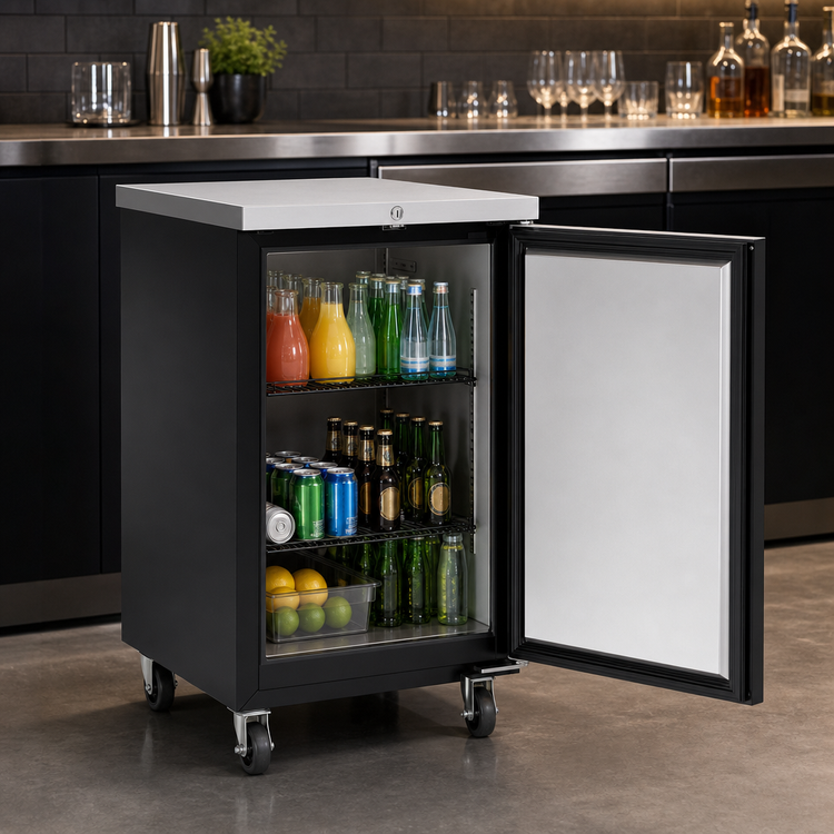 Product image #3 for Beverage-Air One-Section Solid Door Back Bar Refrigerator, 24-Inch Wide, 7.66 Cu. Ft., Stainless Steel Top, Black Exterior