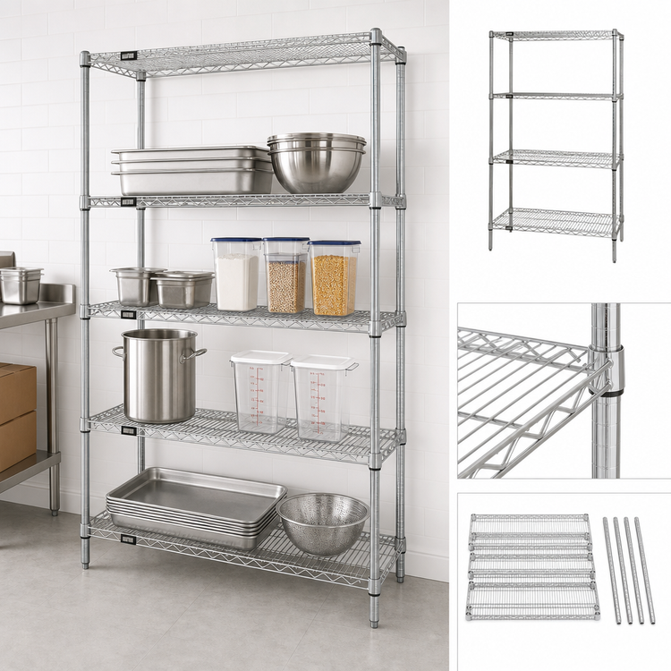 Product image #3 for Quantum 4-Shelf Chrome Wire Shelving Starter Kit, 54"W x 18"D x 86"H