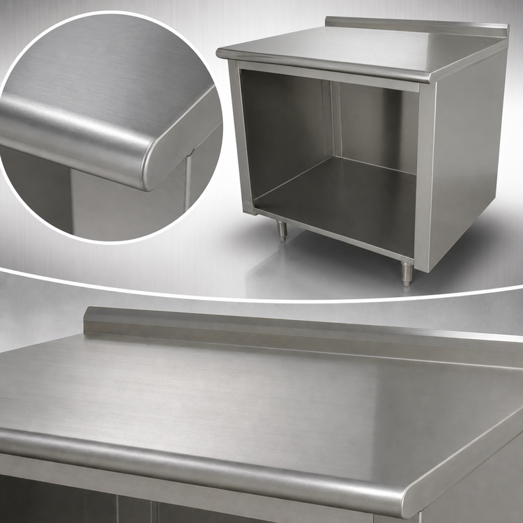 Product image #3 for Advance Tabco 144-Inch x 36-Inch Stainless Steel Underbar Work Table with Open Front Cabinet Base and 1-1/2-Inch Rear Up-Turn