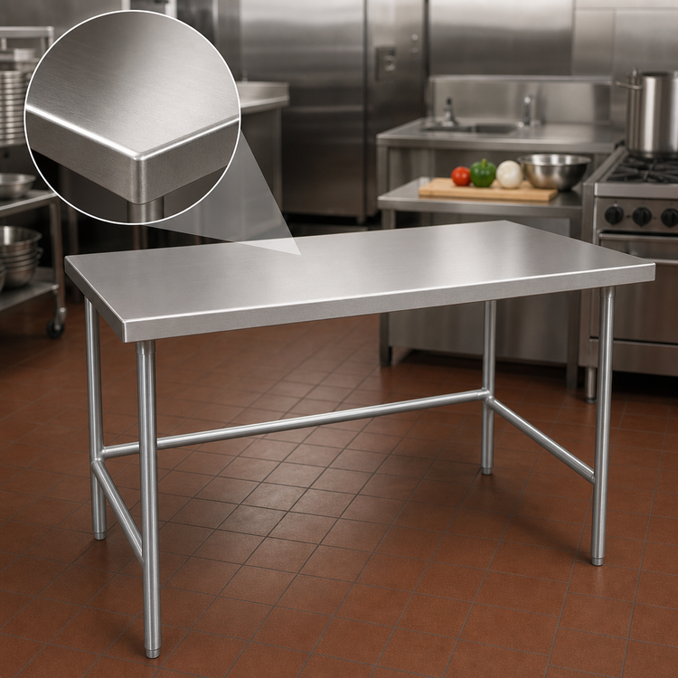 Product image #3 for Advance Tabco 48-Inch x 30-Inch 14-Gauge 304 Stainless Steel Work Table with Countertop Edge and Open Galvanized Base
