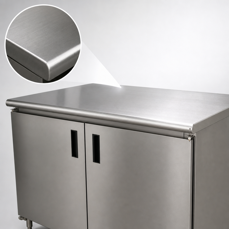 Product image #3 for Advance Tabco 60-Inch x 24-Inch Enclosed Work Table with Cabinet Base, Mid-Shelf, Hinged Doors, and 14-Gauge 304 Stainless Steel Top