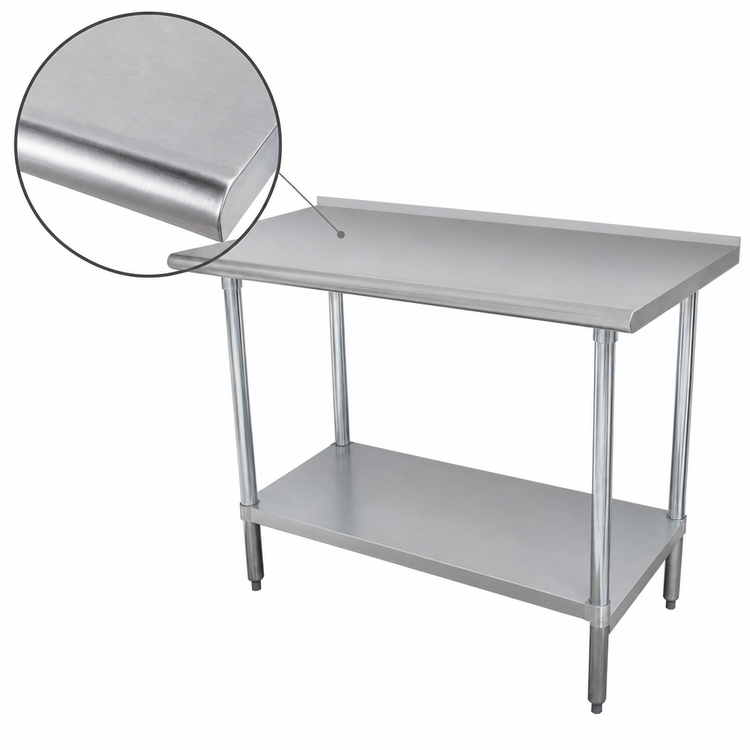 Product image #3 for Advance Tabco 108 x 36-Inch Stainless Steel Work Table with 14-Gauge Top, Rear Up-Turn, and Undershelf