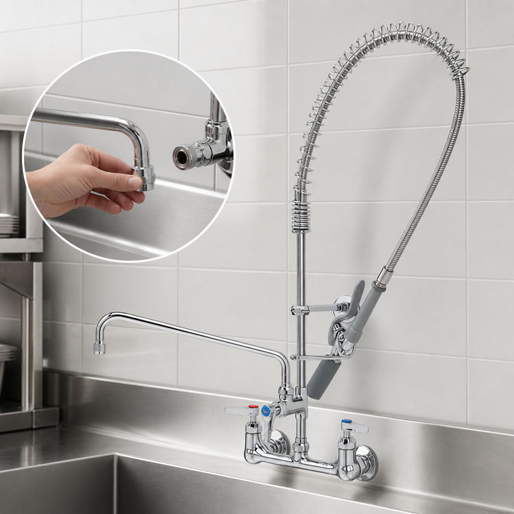 Product image #3 for EasyInstall 8-Inch Wall Mount Pre-Rinse Unit with Add-On Faucet and 14-Inch Swing Nozzle