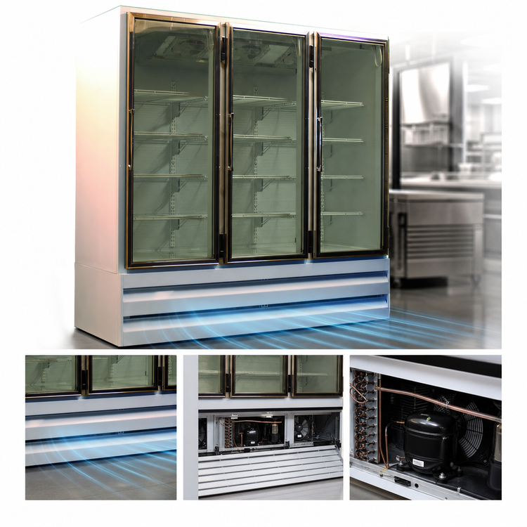 Product image #3 for Howard-McCray 65 Cu. Ft. Three-Section Stainless Steel Bottom-Mount Glass Door Freezer Merchandiser