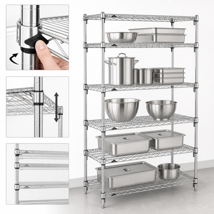 Product image #3 for Metro Super Adjustable Super Erecta Starter Wire Shelving Unit, 30W x 24D x 74H, 5 Shelves, Chrome Plated