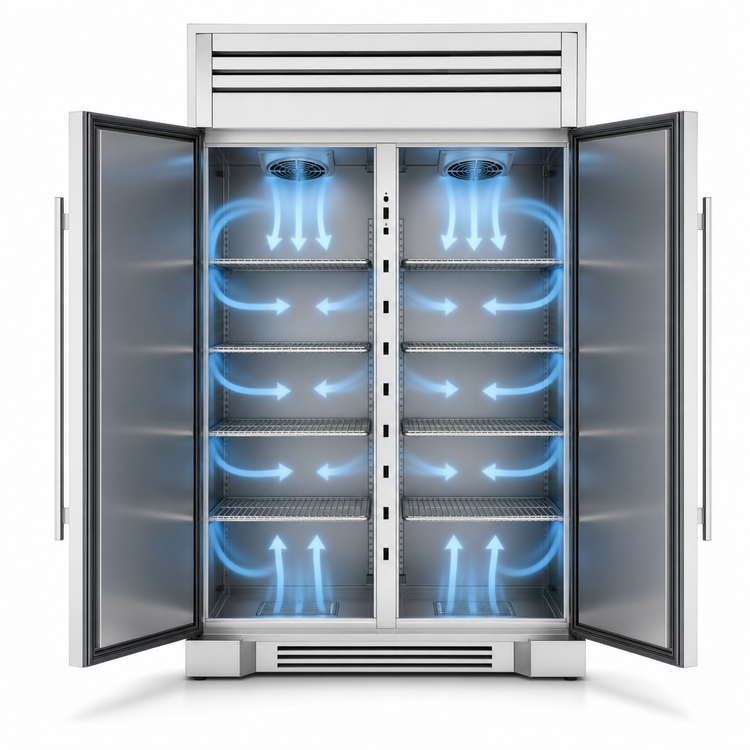 Product image #3 for 48 Inch Two-Section Side-by-Side Reach-In Refrigerator/Freezer with Solid Stainless Steel Doors