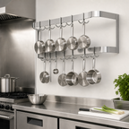 Thumbnail image #3 for Sapphire Manufacturing SM-WR48 Wall-Mounted Double-Bar Stainless Steel Pot Rack with 12 Double Hooks, 48 Inches