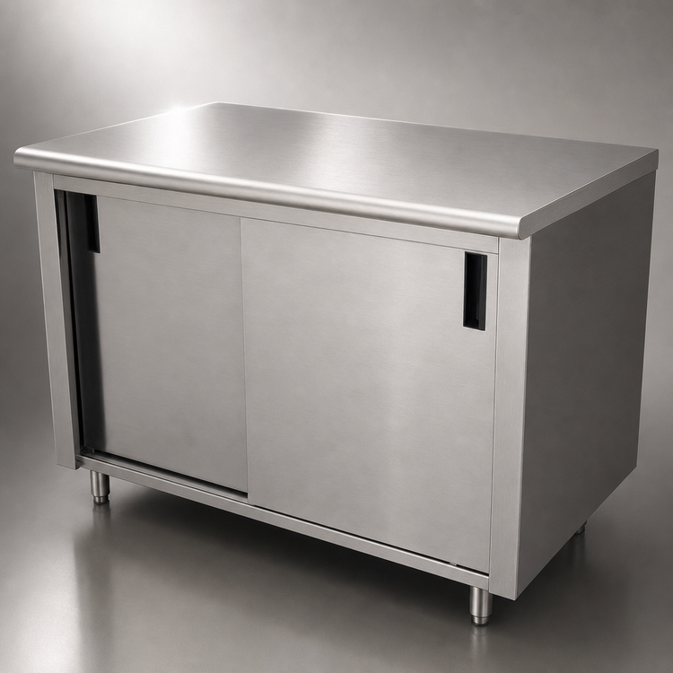 Product image #3 for Advance Tabco Special Value Series 60 Inch x 30 Inch Enclosed Work Table with Cabinet Base, Sliding Doors, and 16-Gauge 304 Stainless Steel Top