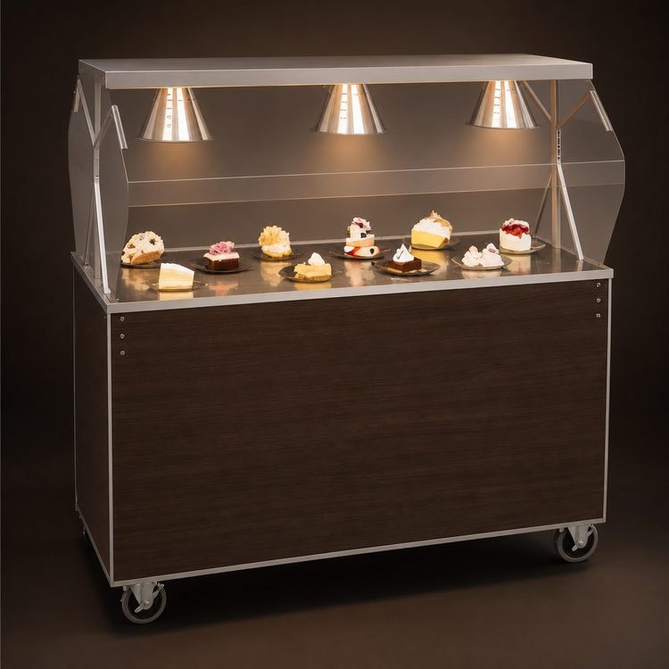 Product image #3 for Vollrath 2-Series Affordable Portable™ 46-Inch Mobile Open Storage Utility Station with Buffet Breath Guard Lights, Walnut Woodgrain, 120V