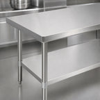 Thumbnail image #3 for BK Resources SVT-4824 Stainless Steel Work Table, 48 x 24 Inch, 18-Gauge 400 Series Top, Open Base with Adjustable Undershelf