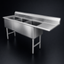Thumbnail image #3 for Steel Works Stainless 74.5-Inch 3-Compartment 18-Gauge 304 Stainless Steel Sink with 24-Inch Right Drainboard