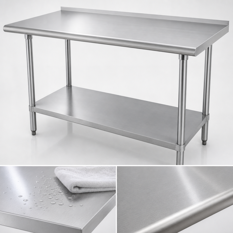 Product image #3 for Advance Tabco 60" x 36" 16 Gauge 304 Stainless Steel Work Table with 1-1/2" Rear Splash and Galvanized Undershelf
