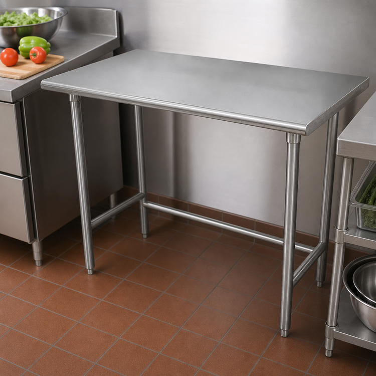 Product image #3 for Advance Tabco 30" x 24" 16-Gauge 430 Stainless Steel Flat Top Work Table with Galvanized Open Base