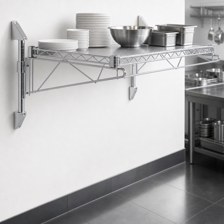 Product image #3 for Quantum WC14-CB2154C Cantilever Single Shelf Post Wall Mount, 54 in x 21 in, Chrome Plated