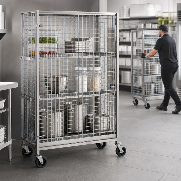 Product image #3 for Metro Super Erecta Mobile Standard-Duty Stainless Steel Security Cage, 52-3/4" W x 21-1/2" D x 62" H