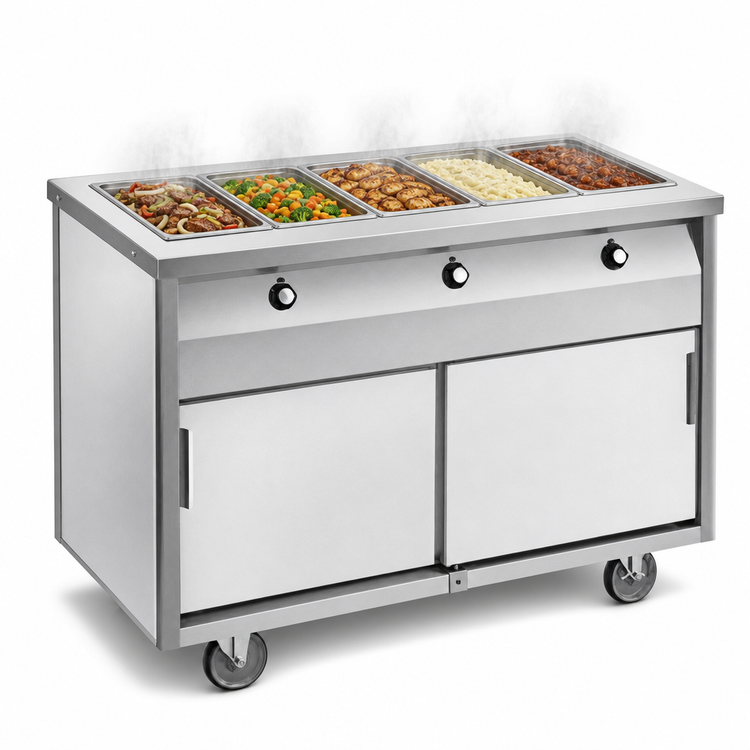 Product image #3 for Randell HTD-5S 72-Inch Mobile Electric Hot Food Table with 5 Sealed Wells and Open Cabinet Base