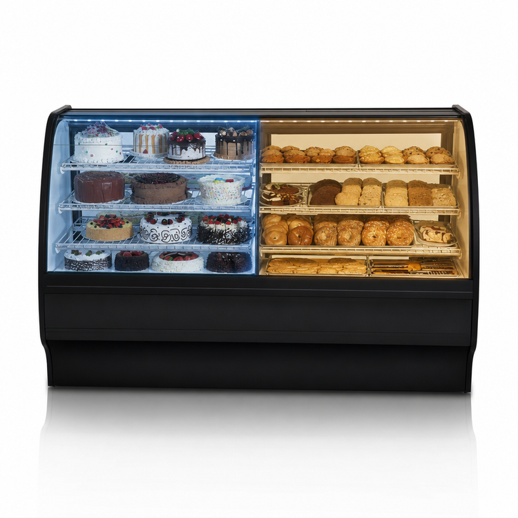 Product image #3 for True Dual-Zone Full-Service Self-Contained Glass Merchandiser with Curved Glass Front, 77-1/4 Inch