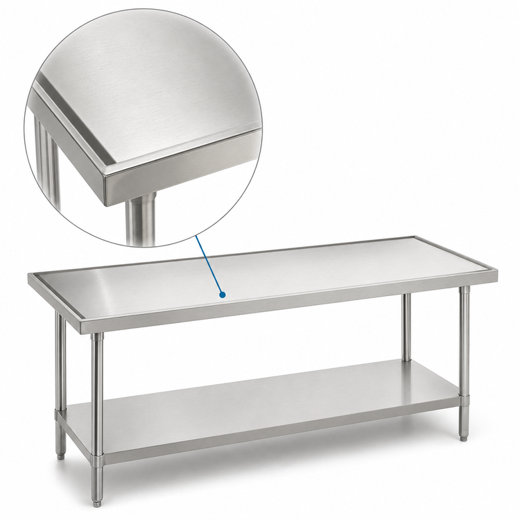 Product image #3 for Advance Tabco 60-Inch x 24-Inch 14-Gauge 304 Stainless Steel Flat Top Work Table with Countertop Edge and Galvanized Undershelf