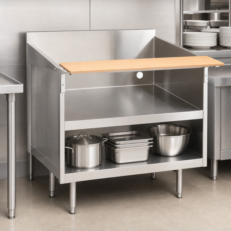 Product image #3 for 78-Inch x 30-Inch 304 Stainless Steel Open Cabinet Equipment Stand with Undershelf and Richlite Cutting Board