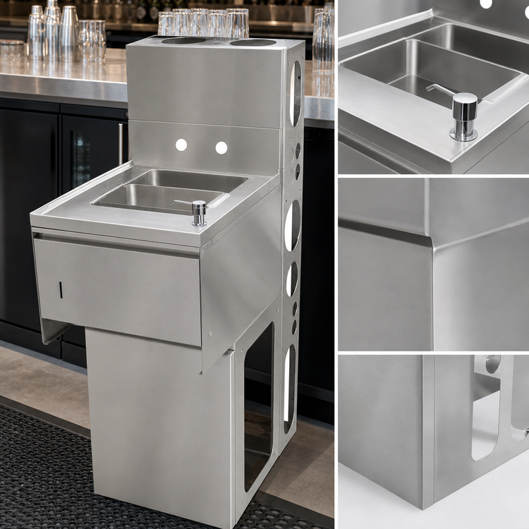 Product image #3 for BK Resources 15-Inch Underbar Dump Sink with 1 Compartment, 4-Inch Backsplash and Included Accessory Package