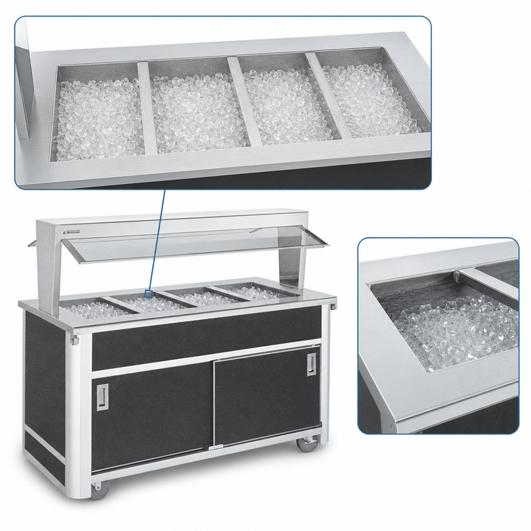 Product image #3 for Atlas Metal BLC-3-BU Mobile 3-Pan Iced Cold Food Buffet Serving Counter