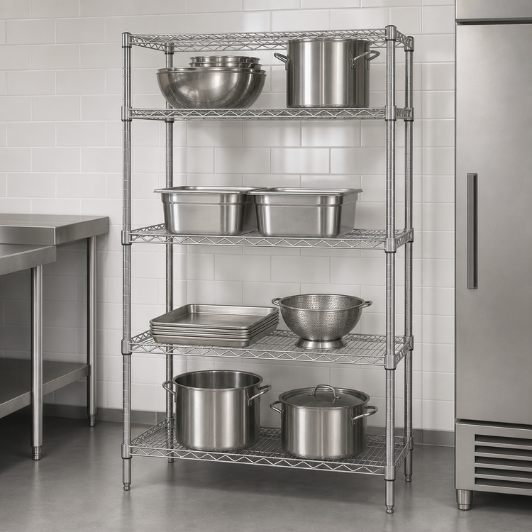 Product image #3 for Quantum 30"W x 21"D x 63"H Stationary Wire Shelving Starter Kit, 304 Stainless Steel