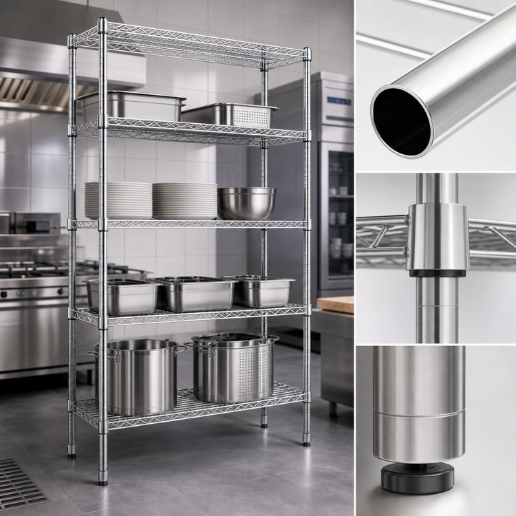 Product image #3 for Quantum 36-Inch W x 21-Inch D x 86-Inch H 304 Stainless Steel Wire Shelving Starter Kit with 5 Shelves