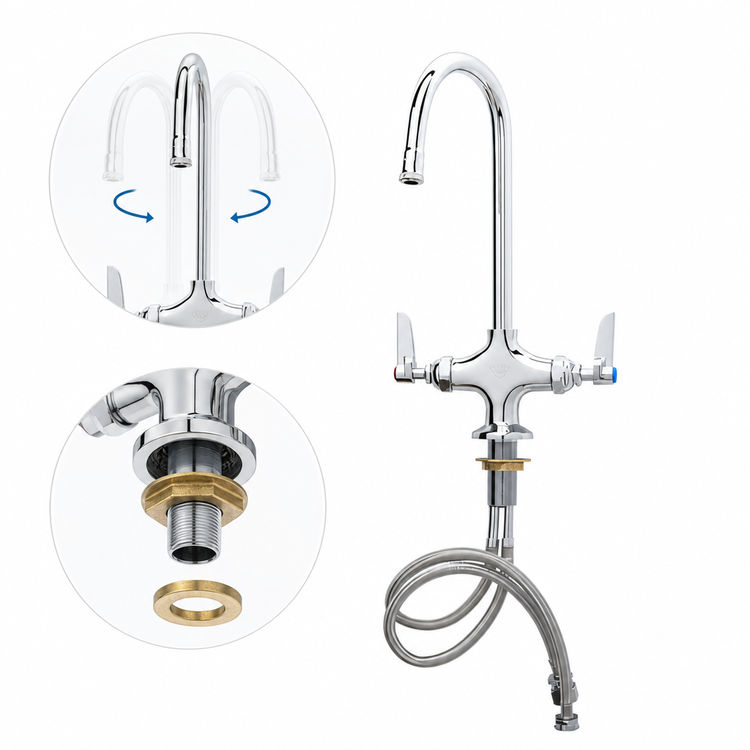 Product image #3 for T&S Brass Double Pantry Deck-Mount Mixing Faucet with Swivel/Rigid Gooseneck