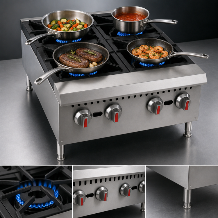 Product image #3 for Serv-Ware SHPS-24 24-Inch 4-Burner Natural Gas Hot Plate with Legs