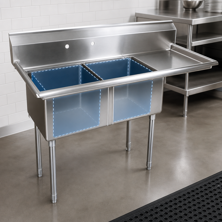 Product image #3 for John Boos E-Series 2-Compartment Commercial Sink with Right Drainboard