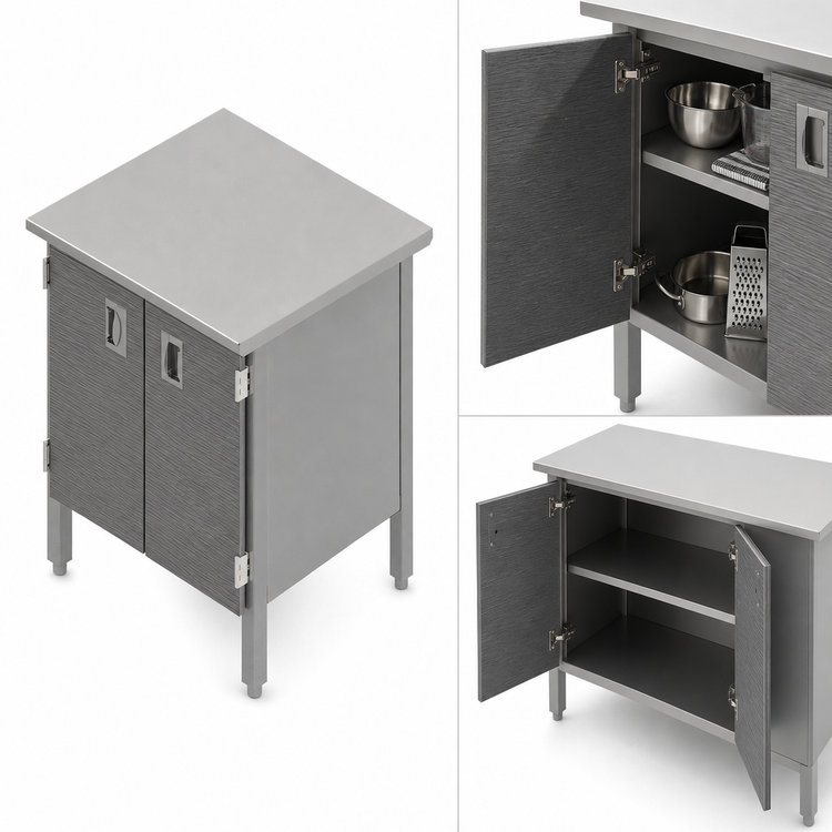 Product image #3 for John Boos Enclosed Work Table with Hinged Doors, 144W x 30D, 14-Gauge 300 Series Stainless Steel Top