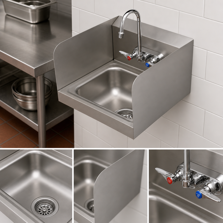 Product image #3 for T&S Brass Wall-Mounted Stainless Steel Hand Sink with Side Splash Shields and 4-Inch Mixing Faucet