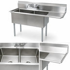 Thumbnail image #3 for BK Resources BKS-2-1620-12-18R Freestanding Two-Compartment Stainless Steel Sink, 16 x 20 x 12-Inch Bowls, Right Drainboard, Galvanized Legs